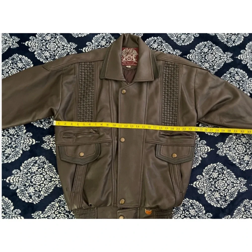 Vintage G.V Italy Moda Luxury Design Biker Faux Leather Bomber Jacket XL (Brown)